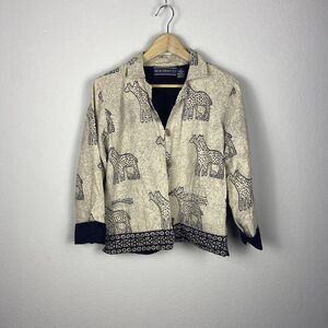 Vintage Identity Women’s Blazer Zebra Novelty Printed Jacket Size Small Cotton